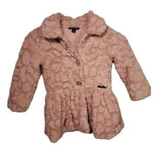 Calvin Klein Jeans Girls Faux Fur Teddy Bear Jacket Coat Dusty Pink Sz 5